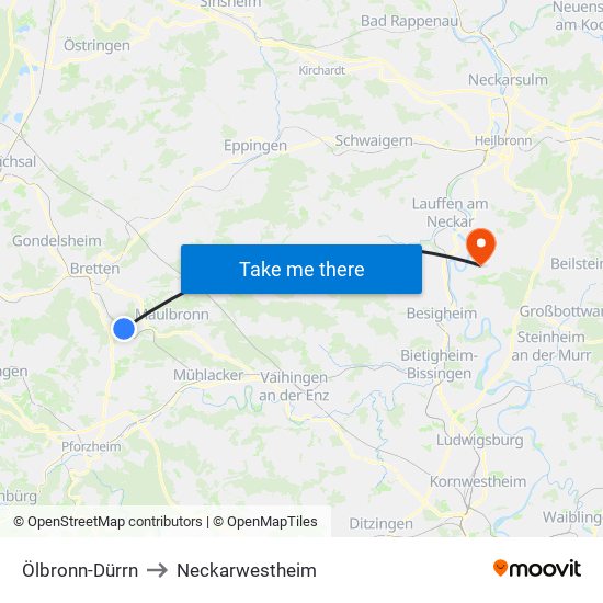 Ölbronn-Dürrn to Neckarwestheim map