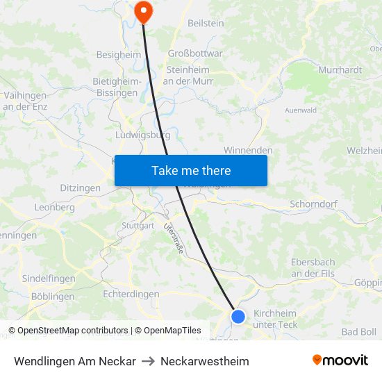 Wendlingen Am Neckar to Neckarwestheim map