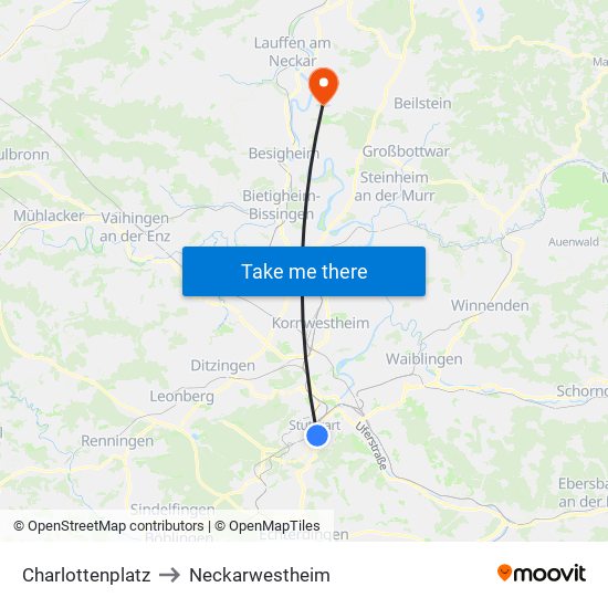 Charlottenplatz to Neckarwestheim map