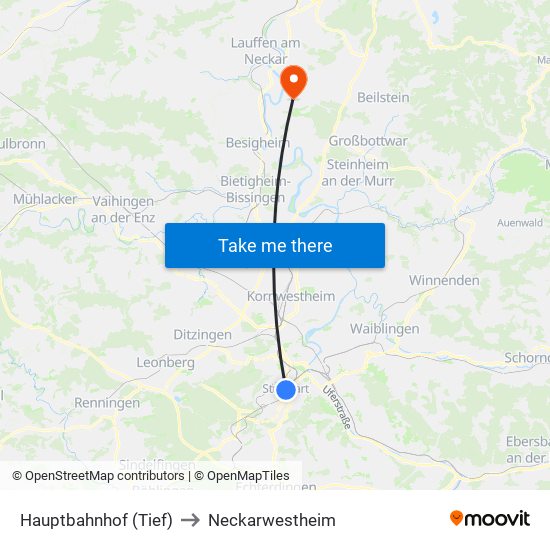 Hauptbahnhof (Tief) to Neckarwestheim map