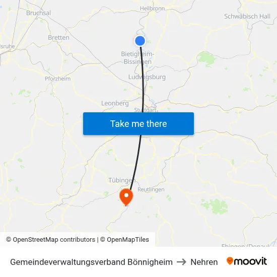 Gemeindeverwaltungsverband Bönnigheim to Nehren map