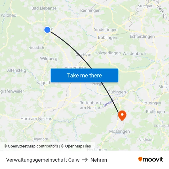 Verwaltungsgemeinschaft Calw to Nehren map