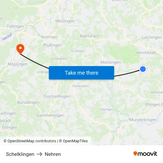 Schelklingen to Nehren map