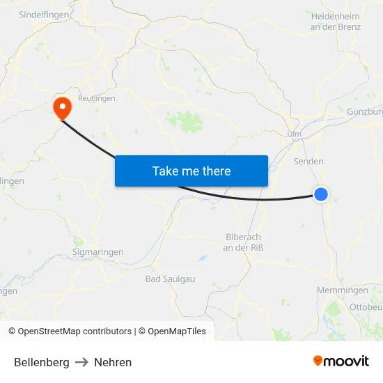 Bellenberg to Nehren map