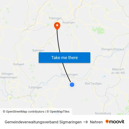 Gemeindeverwaltungsverband Sigmaringen to Nehren map
