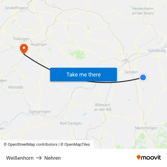Weißenhorn to Nehren map