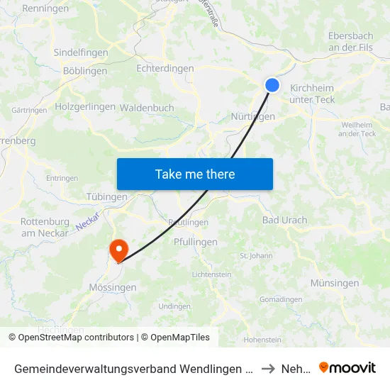 Gemeindeverwaltungsverband Wendlingen am Neckar to Nehren map