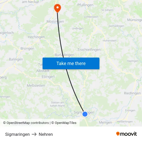 Sigmaringen to Nehren map
