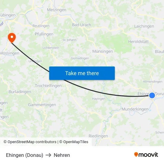 Ehingen (Donau) to Nehren map