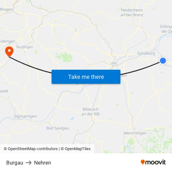 Burgau to Nehren map