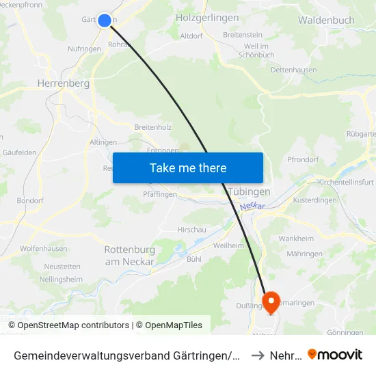 Gemeindeverwaltungsverband Gärtringen/Ehningen to Nehren map