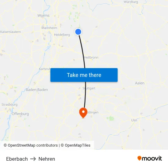 Eberbach to Nehren map