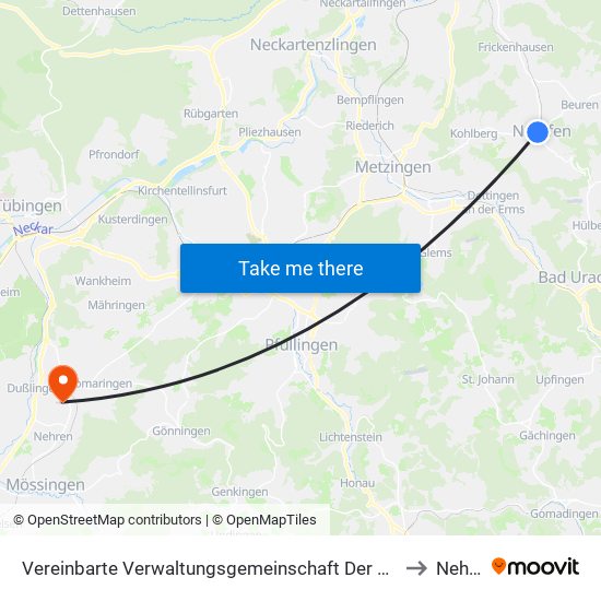 Vereinbarte Verwaltungsgemeinschaft Der Stadt Neuffen to Nehren map