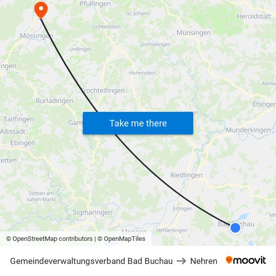 Gemeindeverwaltungsverband Bad Buchau to Nehren map