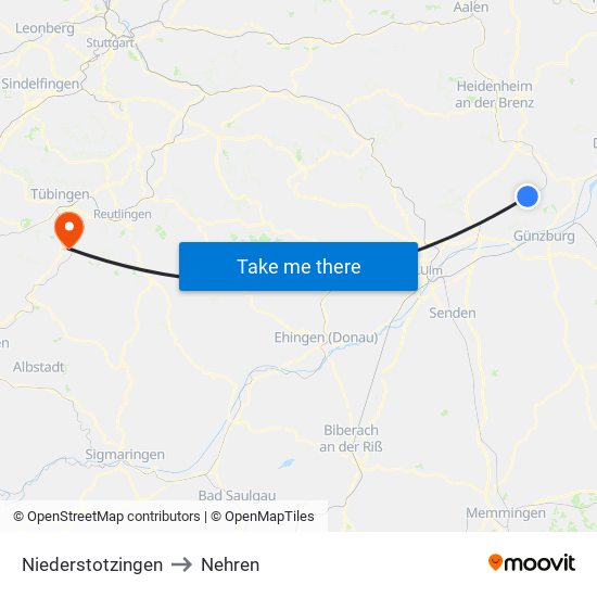 Niederstotzingen to Nehren map