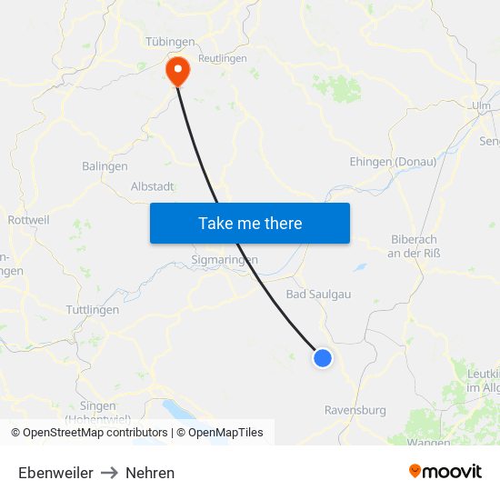Ebenweiler to Nehren map