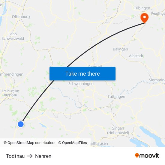 Todtnau to Nehren map