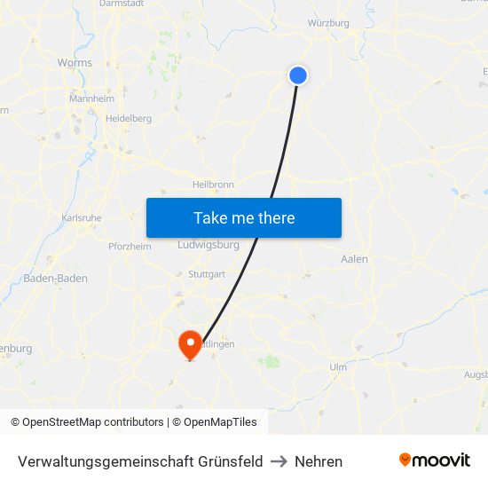 Verwaltungsgemeinschaft Grünsfeld to Nehren map