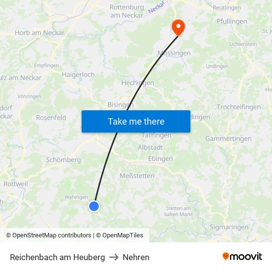 Reichenbach am Heuberg to Nehren map