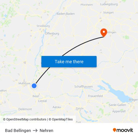 Bad Bellingen to Nehren map