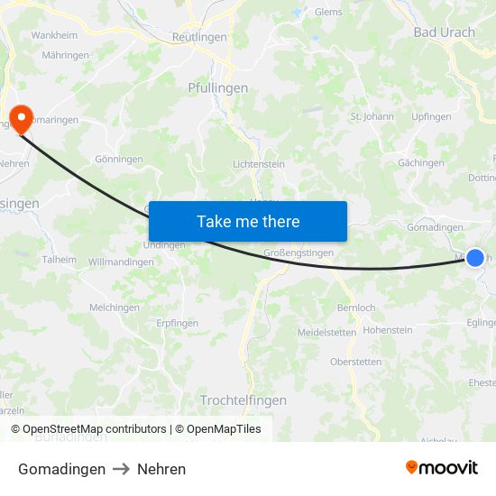 Gomadingen to Nehren map