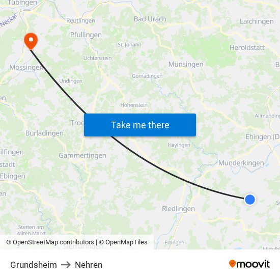 Grundsheim to Nehren map