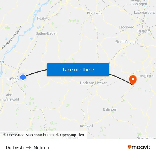Durbach to Nehren map