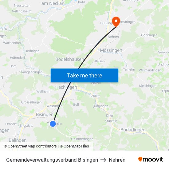 Gemeindeverwaltungsverband Bisingen to Nehren map