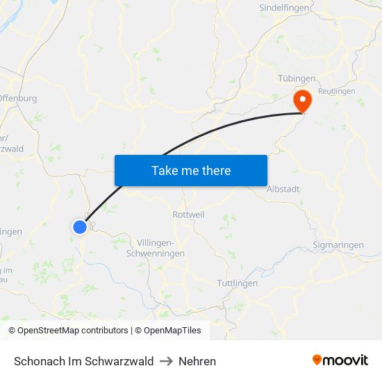 Schonach Im Schwarzwald to Nehren map