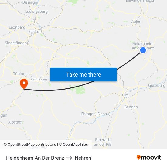 Heidenheim An Der Brenz to Nehren map