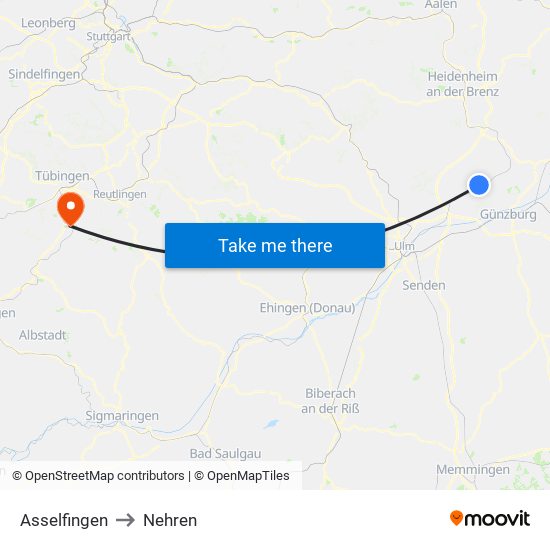 Asselfingen to Nehren map