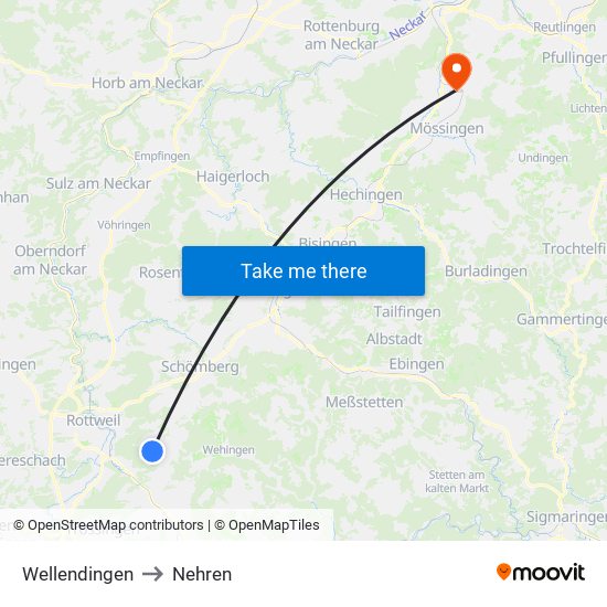 Wellendingen to Nehren map