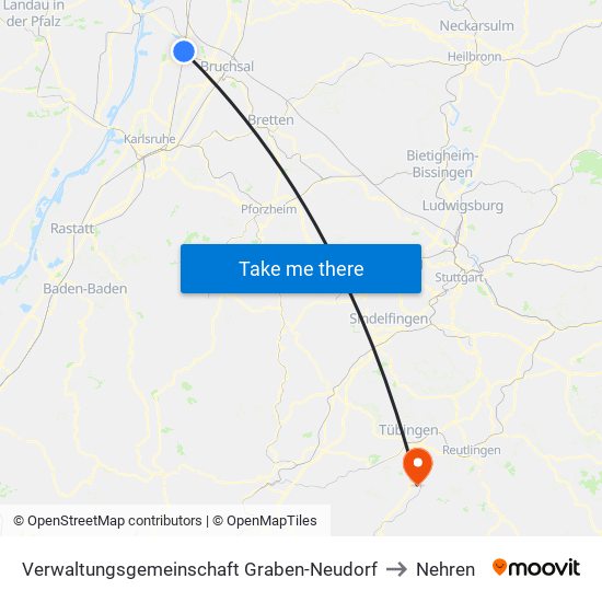 Verwaltungsgemeinschaft Graben-Neudorf to Nehren map