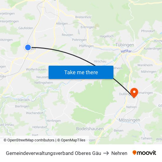 Gemeindeverwaltungsverband Oberes Gäu to Nehren map