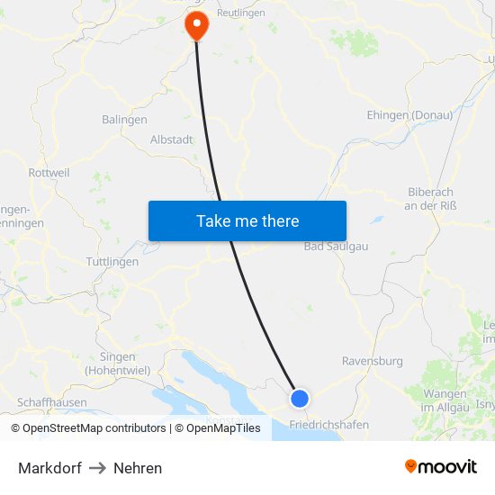 Markdorf to Nehren map