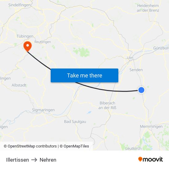 Illertissen to Nehren map