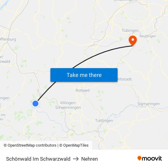 Schönwald Im Schwarzwald to Nehren map