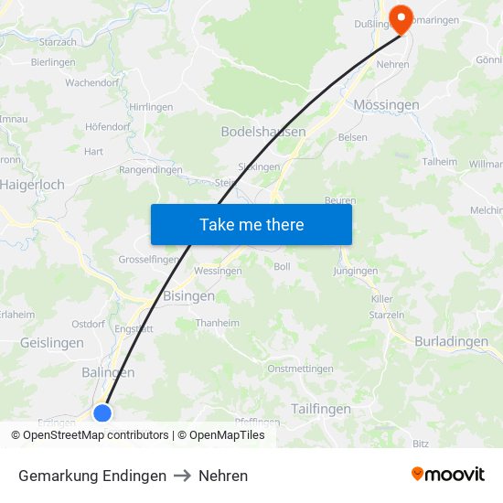Gemarkung Endingen to Nehren map