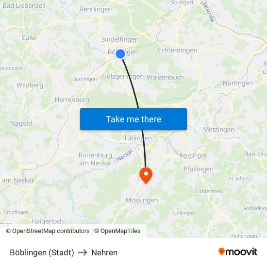 Böblingen (Stadt) to Nehren map