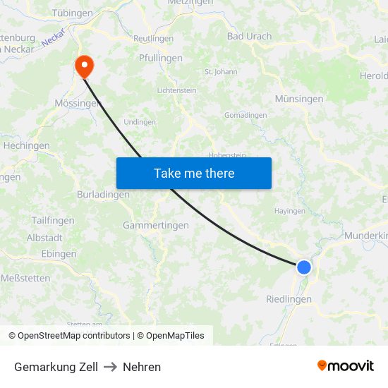 Gemarkung Zell to Nehren map