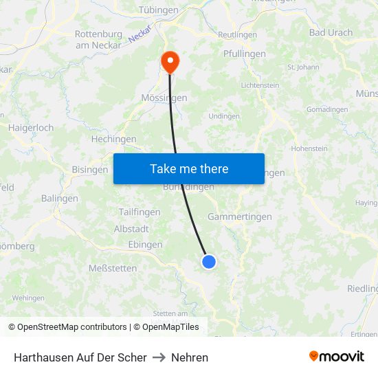 Harthausen Auf Der Scher to Nehren map