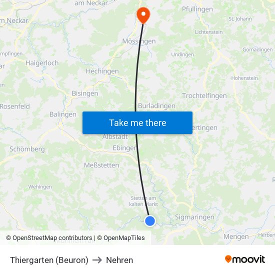 Thiergarten (Beuron) to Nehren map