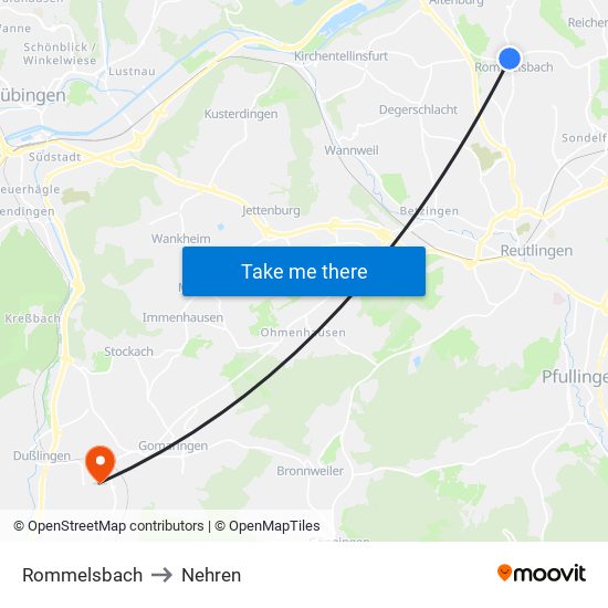 Rommelsbach to Nehren map