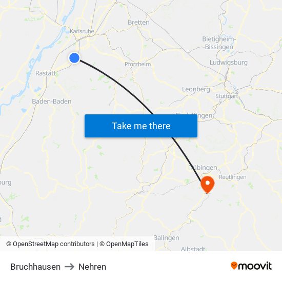 Bruchhausen to Nehren map