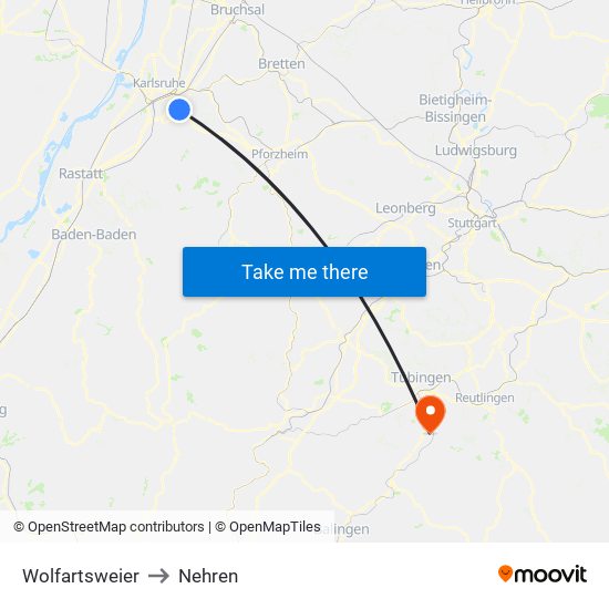 Wolfartsweier to Nehren map