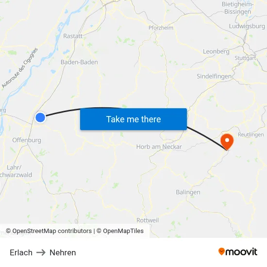 Erlach to Nehren map