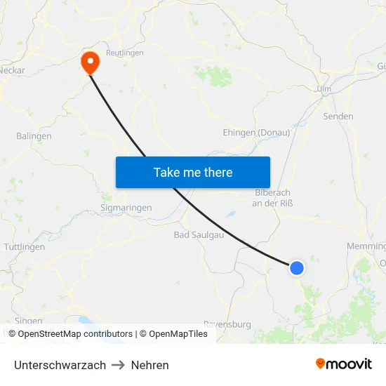 Unterschwarzach to Nehren map