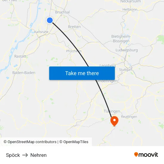 Spöck to Nehren map