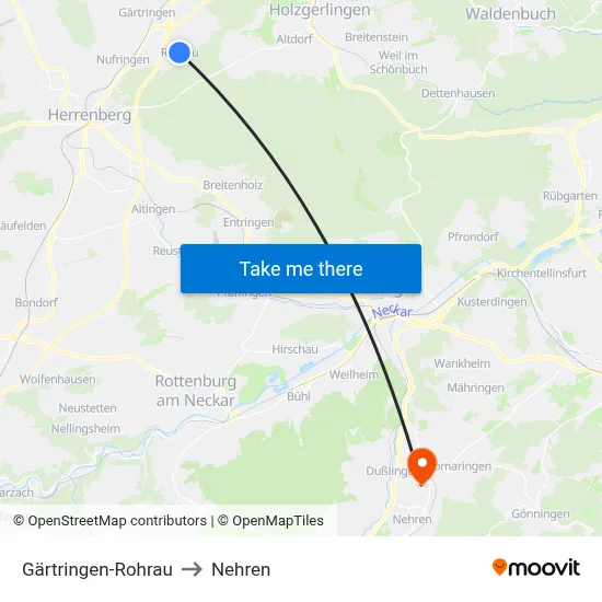 Gärtringen-Rohrau to Nehren map