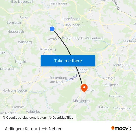 Aidlingen (Kernort) to Nehren map